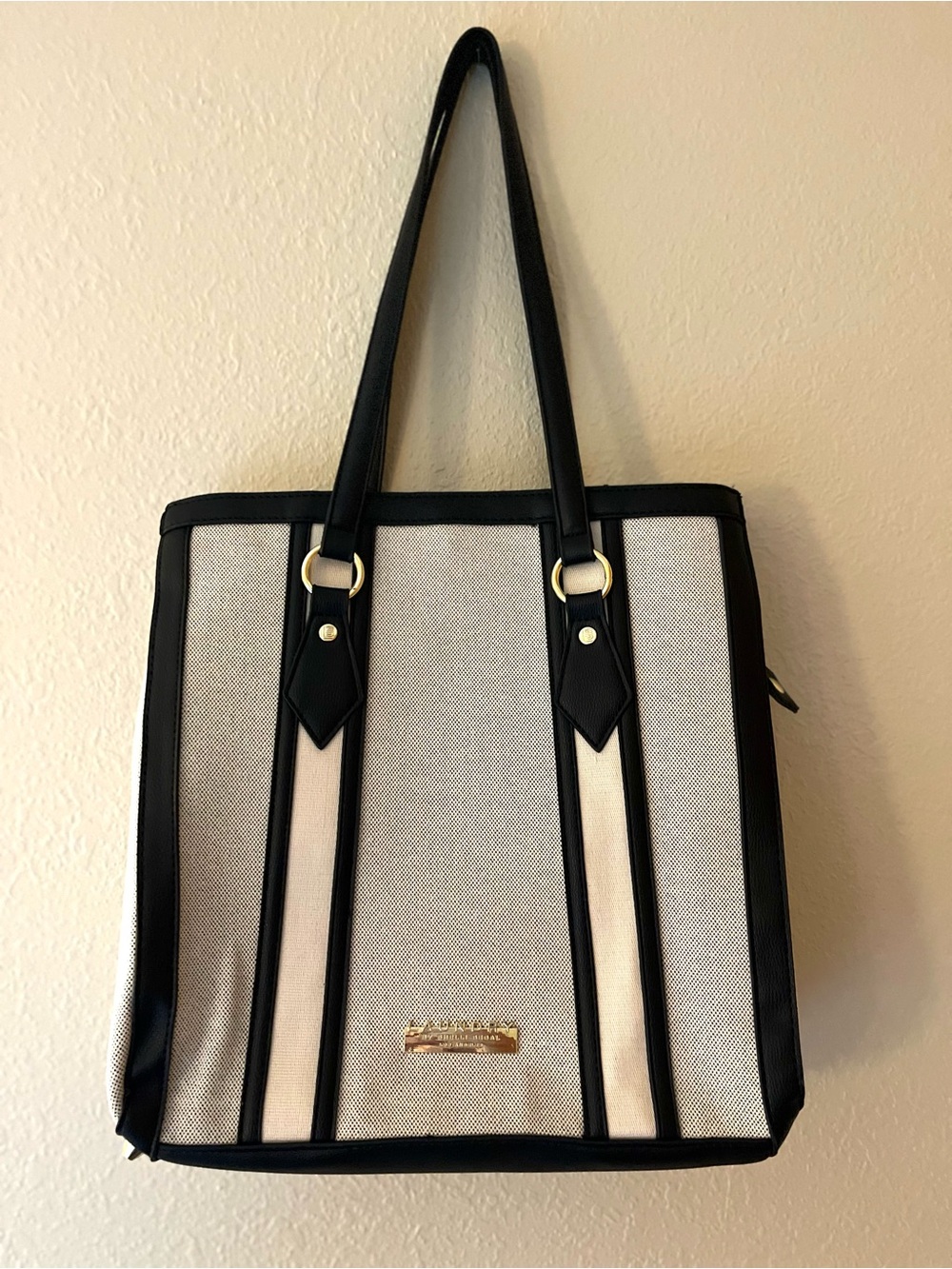 Laundry by Shelli Segal Black and Cream Structured Tote Bag